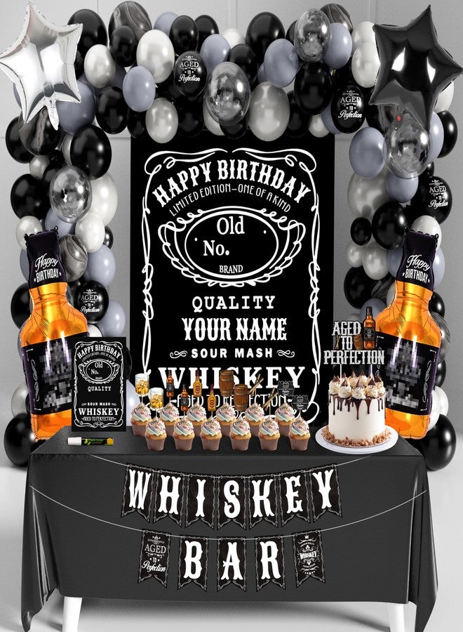 BORAMDO Whiskey Birthday Decorations for Men Aged to Perfection Birthday Party Supplies with Backdrop Tablecloth Whiskey Bar Banner Balloon Garland Poster for Men Adult Beer Party Decor - Image 1
